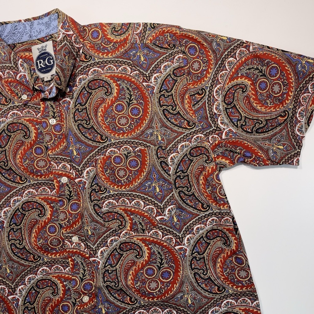 R&G London/New York Paisley Floral Button Up Large Vintage Retro 100% Cotton‎